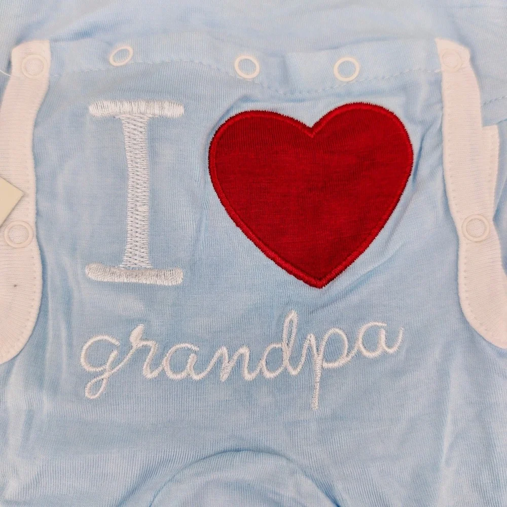 Kickee Pants Preemie I Love Grandpa Holiday Applique Coverall Pond Blue NWT